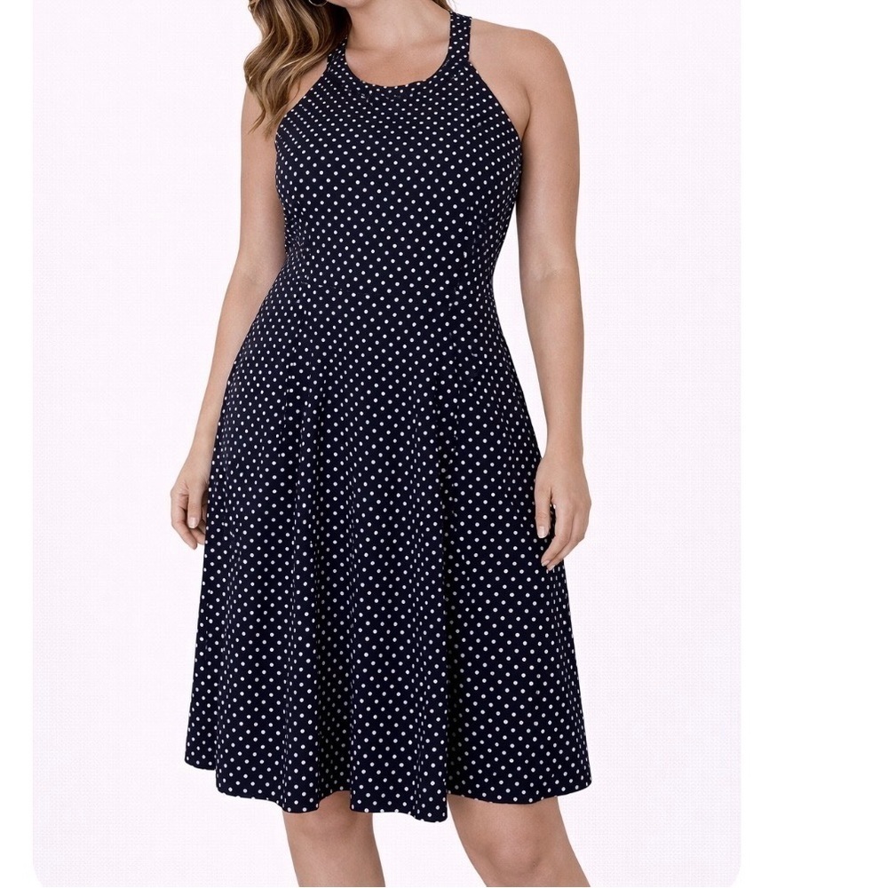 Polka Dot Halter Midi DressThe Limited back zip up with pockets SZ 4 Navy Blue